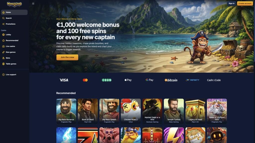 homepage van bookmaker zonder cruks winner island